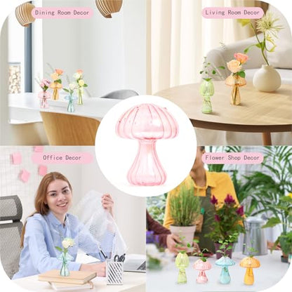 XXXFLOWER Glass Mushroom Vase Propagation Planter Window Plant | Crystal Hydroponic Mushroom Jars for Plant Cuttings Unique Glass Bud Flower Vase Indoor for Home Office Garden Decor - size: 4PCS Mushroom Vase