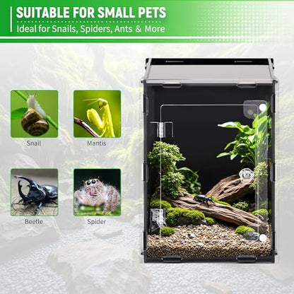 REPTVIVA5.5"x5.5"x7.9" Reptile Tank/Insect Habitat - 5-Sided Blackout Terrarium for Stress Reduction, Ideal for Jumping Spiders, Tarantulas, Snails, Geckos, Mantis, Small Reptiles & Nocturnal Pets