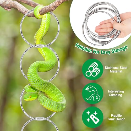 Snake Climbing Rings for Ball Python-Enrichment Snake Enclosure Accessories | Snake Climbing Accessories with Hanging Buckle, Rattan Rope for Bearded Dragon, Chameleon, Iguana, Gecko, Lizard, Parrot