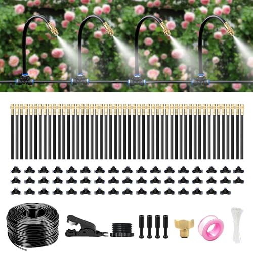 150FT Drip Irrigation System for Garden – Automatic Watering Kit with Solid Brass Metal Connectors, 360° Bendable Tubing &50 Adjustable Nozzles for Greenhouse, Lawn, Yard & Plants - size: 150 FT
