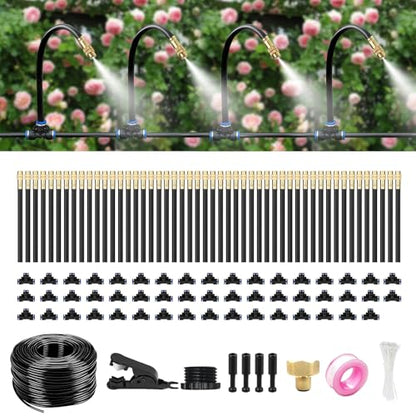 150FT Drip Irrigation System for Garden – Automatic Watering Kit with Solid Brass Metal Connectors, 360° Bendable Tubing &50 Adjustable Nozzles for Greenhouse, Lawn, Yard & Plants - size: 150 FT