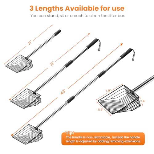 Cat Litter Scoop 43 inch Metal Litter Scooper with Stainless Steel Long Handle, Upgraded Large Kitty Box Scooper Heavy Duty Deep Shovel for Fast Sifting, Dog Waste Scooops for Outside Pet Poop