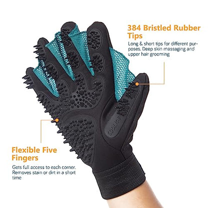 COOLJOB Patented Pet Grooming Gloves with Web, Reusable Washable Cleaning Brush Massage Hair Remover for Short Long Haired Dog Cat Horse Animal, Washing Bathing Shedding Supplies, Small, Blue Black - size: Small