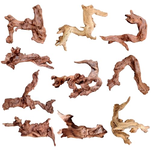 majoywoo Natural Small Driftwood for Aquarium Decor Reptile Decor | Assorted Driftwood Branch 2-4.5" 10 Pcs, Natural Driftwood for Aquascaping and Reptile Decor, Fish Tank Decorations - size: Mopani Driftwood 2 to 4.5 Inch (Pack of 10)