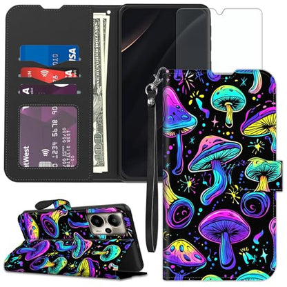 for Cricket Outlast 5G 2024 Wallet case with RFID Blocking Credit Card Holder Kickstand, Folio Flip PU Leather Shockproof Protective Cover for AT&T Motivate Pro 5G, Mushrooms 02 - color: Mushrooms 02