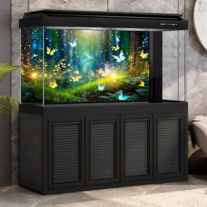 Fairy Forest Aquarium Background Magic Light Flying Butterflies Fish Tank Background Serene Bokeh Green Plants Moss Terrarium Backgrounds Misty Foggy Night Woodland Reptile Tank Backgrounds 24x12in - color: Bright Green, size: 24(W)x12(H)in
