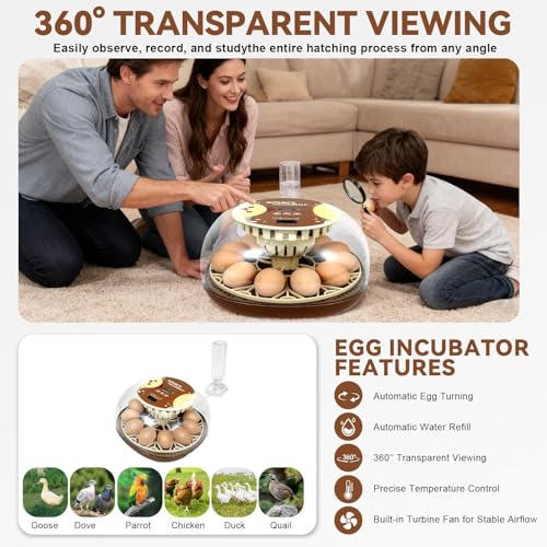 Nest I - 12 Egg Incubator for Beginners, Auto Egg Turning, Consistent Humidity with Auto-Refill Water Bottle & Stable Temp Control for Hatching Chicken, Goose, Duck, Quail, Pigeon, and Turkey - size: 12 Egg [Brown]