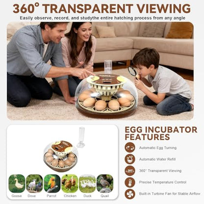 Nest I - 12 Egg Incubator for Beginners, Auto Egg Turning, Consistent Humidity with Auto-Refill Water Bottle & Stable Temp Control for Hatching Chicken, Goose, Duck, Quail, Pigeon, and Turkey - size: 12 Egg [Brown]
