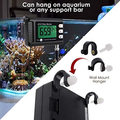 2 in1 pH Temperature Meter, Aquarium Thermometer pH Monitor with BNC Probe | Hydroponics, Aquariums, Pools, Labs, Drinking Water, Saltwater - Water Quality Tester pH Meter with ATC & Auto Calibration