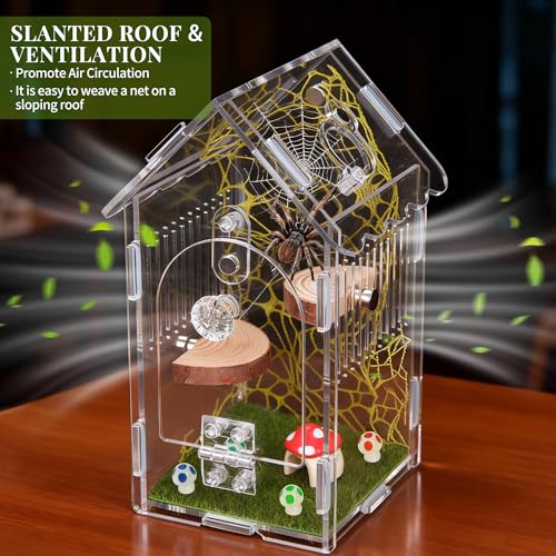 Hysagtek Jumping Spider Enclosure, Acrylic Arboreal Tarantula Enclosure Small Reptile Terrarium with Magnetic Door, Clear Jumping Spider Enclosure Accessories