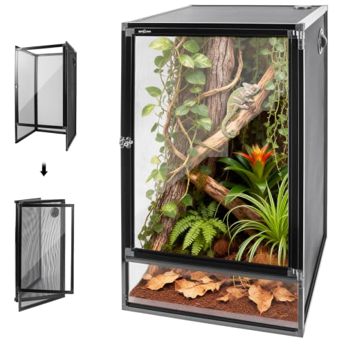 REPTI ZOO 16" x 16" x 30" Reptile Tank, Deluxe Foldable Screen Cage, 34 Gallon Vertical Terrarium with Fogger & Cable Pass, Tall Enclosure for Chameleon, Tree Frog, Crested Gecko, Arboreal Reptiles - size: 16" X 16" X 30"