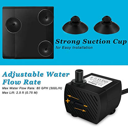 (80GPH 4W) Mini Submersible Water Pump with 2.2FT Tube for Pond, Aquariums, Fish Tank, Hydroponics, Tabletop Fountain, Pet Fountain, Indoor or Outdoor Fountain Pump (AC Powered)