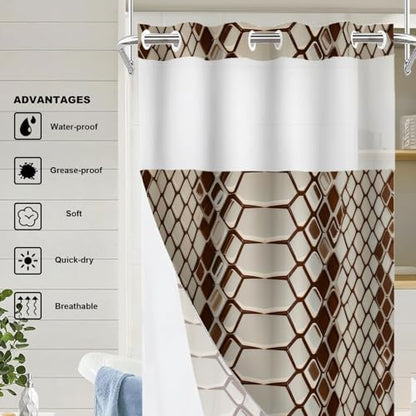 Brown Snake Scale No Hooks Shower Curtain with Snap in Liner Set, Reptile Skin Texture Tub Curtainn Mesh Top Window & Magnetic Hem Waterproof 35.5X74 Inch - color: Brown Snake Scale 1 Brown03, size: 35.4"W x 74"L (Pack of 1)