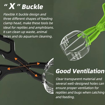 Romansk 3 Pack Reptile Feeding Clamp | Reptile Poop Scoop Reptile Feeding and Cleaning Tool for Gecko Lizard Bearded Dragon and Other Small Animals