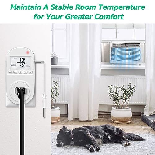 Temperature Controlled Outlet, Briidea Thermostat Outlet Compatible with Window Air Conditioner, Space Heaters, Fans, Auto On/Off, Ideal for Household, Greenhouse, Reptile, Incubator, 110V 15A - style: Regular model