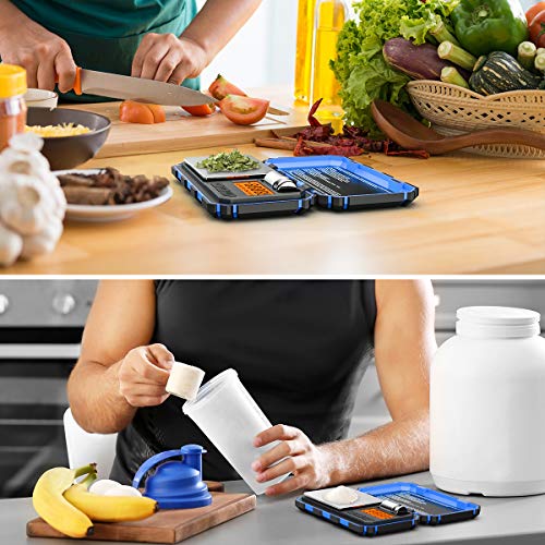 (Upgradaed) Digital Mini Scale, 200g /0.01g Pocket Scale, 50g Calibration Weight, Electronic Smart Scale, 6 Units, LCD Backlit Display, Tare, Auto Off, Stainless Steel (Battery Included) - color: Blue