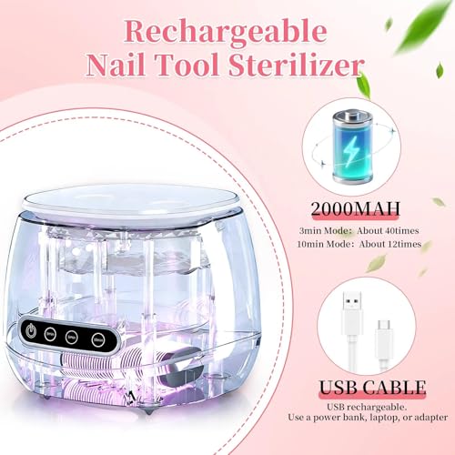 BQAN Rechargeable Nail Tool Cleaner, 3 Timers Mode Jewelry Cleaner, Portable 200ML Cleaning Machine for Nail Art Brushes, Drill Bits, Rings, Jewelry Home and Salon Use(White) - color: White
