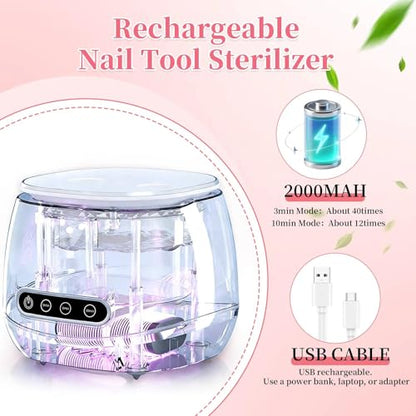 BQAN Rechargeable Nail Tool Cleaner, 3 Timers Mode Jewelry Cleaner, Portable 200ML Cleaning Machine for Nail Art Brushes, Drill Bits, Rings, Jewelry Home and Salon Use(White) - color: White