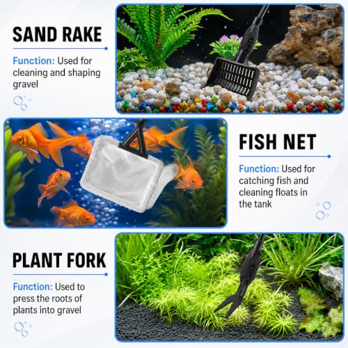 FISORAS Aquarium Cleaning Tools, 7 in 1 Fish Tank Cleaning Kit with Adjustable Long Handle,Aquarium Sponge Brush and Fish Net