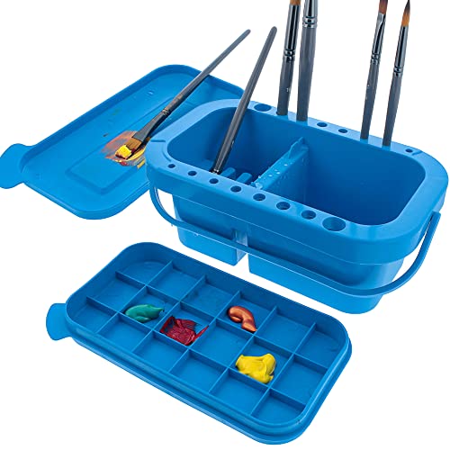 U.S. Art Supply 16-Hole Plastic Paint Brush Cleaner Washer & Paint Brush Holder with Palette Lid for Acrylic, Watercolor & Oil Paints - style: 16-Hole