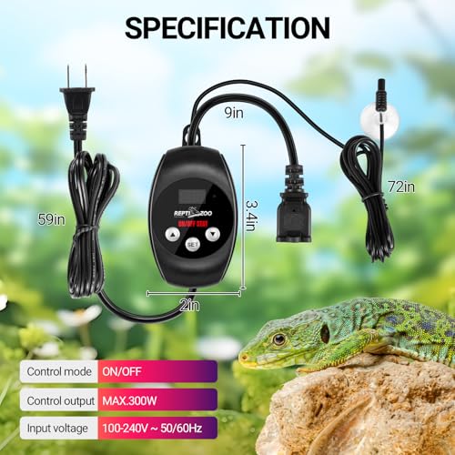 REPTI ZOO Reptile Thermostat Wide Range Temperature Controller Reptile Heat Pad Digital Thermostat Waterproof Seedling Heat Mat Thermostat for Turtles, Lizards, Frogs, Hermit Crabs, Snakes, Plants