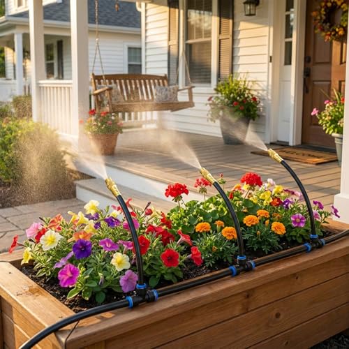 Drip Irrigation System, 2026-Upgrade 100Ft 1/4" Garden Watering System with 24 Pcs 360° Adjustable Copper Nozzles, DIY Kit for Garden, Lawn, Greenhouse, Raised Beds & Outdoor Plants - size: 100FT/24pcs