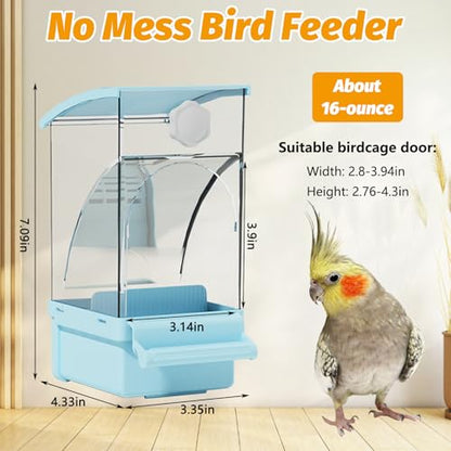 BNOSDM No Mess Bird Feeder Transparent Automatic Bird Cage Feeder with Perch Acrylic Parrot Food Container Parakeet Cage Accessories for Parakeets, Budgies, Cockatiel, Finch, Canary, Lovebird (Blue) - color: Blue