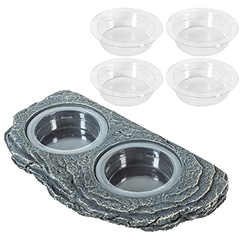 REPTIZOO Reptile Magnetic Feeder Ledge, Double Bowl Reptile Food Dish with 6PCS Feeding Cups Food Water Feeder for Crested Gecko Lizard Chameleon Pets - size: Large