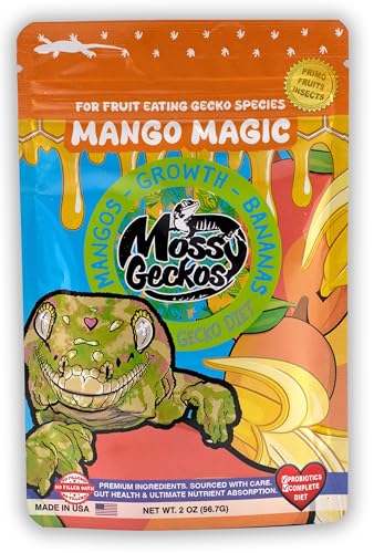 Complete Gecko Diet for Fruit and Insect Eating Geckos, 2 oz & 16 oz, with Human-Grade Dried Fruit, Probiotics and Vitamins (2 oz, Mango Magic - Mango & Banana) - size: 2 Ounce (Pack of 1)
