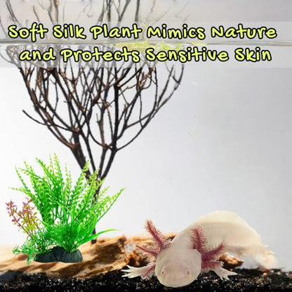 Axolotl Hide Tube Silk Plants and Feeding Bowl for Aquarium, Axolotl Hides Cave Feeding Bowl and Aquatic Green Plant Set, Aquarium Decor, Fish Turtle Tank Accessories Decorations (White, 11 * 3.5in)