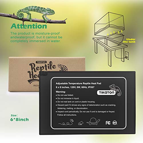 Tikaton Reptile Heat Pad - Adjustable Temperature Under Tank Heater for 10-20gal/30-40gal Tank, Terrarium Heat Mat for Turtle/Snake/Lizard/Frog/Spider/Plant Box - size: 1 Pack-6" X 8"