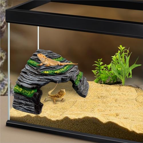 GOZILLA Reptile Hideout Cave,Turtle Tank Accessories Decor,Fish Tank Basking Platform for Bearded Dragon,Snake and Leopard Gecko.(Grey Hill-M)