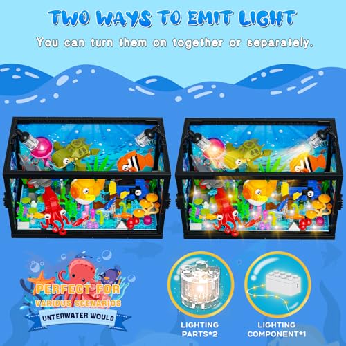 8 in 1 Aquarium Building Sets with Light, Compatible with Lego Fish Tank Building Kits Including Sharks, Turtles, Octopus, Sea Animal Party Favor Toys for Boys Girls Kids Aged 8-12, 640PCS