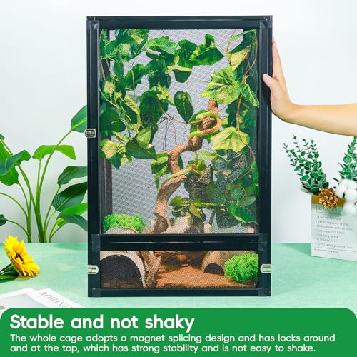 33 Gal Foldable Reptile Terrarium for Gecko & Dragon | detachable & foldable design for portability. High airflow mesh. Fits crested geckos, chameleons & dragons - size: 26x17x17 Inch