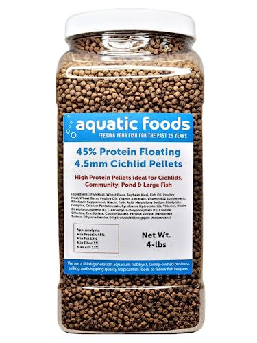 Cichlid Pellets, 45% Protein Floating 4.5mm (5/32") Pellets…4-lb Large Jar | 45% Protein, Floating 4.5mm (5/32") Pellets, For Oscars, Central American, South American Cichlids, large Jar - size: 4 Pound (Pack of 1)