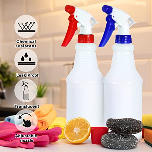 18 Pack Spray Bottles in Bulk,16 oz Plastic Empty Clear Spray Bottles for Cleaning Solution Leak Proof Refillable with Label Funnels and Adjustable Nozzle for Home Gardening Commercial