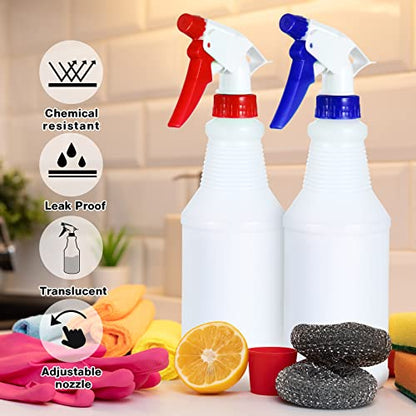 18 Pack Spray Bottles in Bulk,16 oz Plastic Empty Clear Spray Bottles for Cleaning Solution Leak Proof Refillable with Label Funnels and Adjustable Nozzle for Home Gardening Commercial