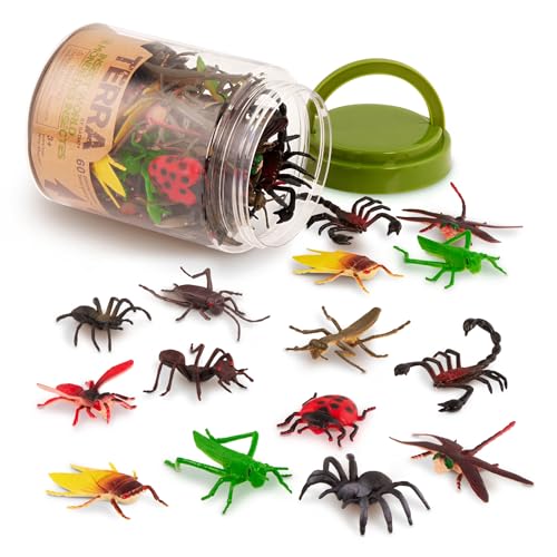 Terra by Battat Insect World Bug Toys, 60 Mini Figures in Tube, Insects | 60-Piece Set with 12 realistic bug designs including ants, spiders, scorpions, dragonflies, and more in a tube, 3+ Years - style: 60pcs Insects & Bugs