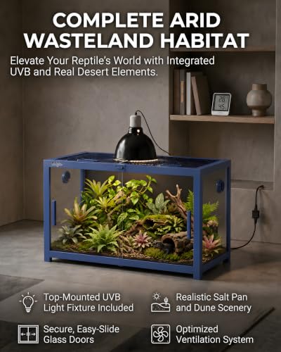 48 Gallon Reptile Tank, Leopard Gecko Reptile Enclosure Front Sliding Door | Stackable ventilation reptile terrariums Tank anti-escape locks and no-fingerprint handles humidification atomization - color: Blue, size: 48 Gallon