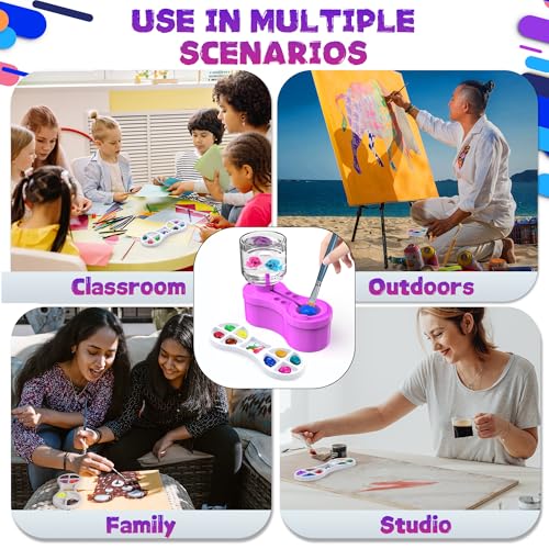 2026 New Version Paint Brush Cleaner and Washer - Advanced Leak-Resistant Design for Acrylic, Watercolor & Water-Based Paints - color: Purple
