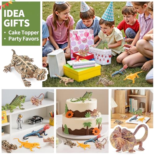 6PCS Large Lizard Figurines Animal Toys, Realistic Plastic Reptile Animal Figures, Includes Bearded Dragon,Green Iguana,Frilled,Coast Horned,Plains Rock Figures, Educational Toy for Kids - style: 6PCS Lizards-1
