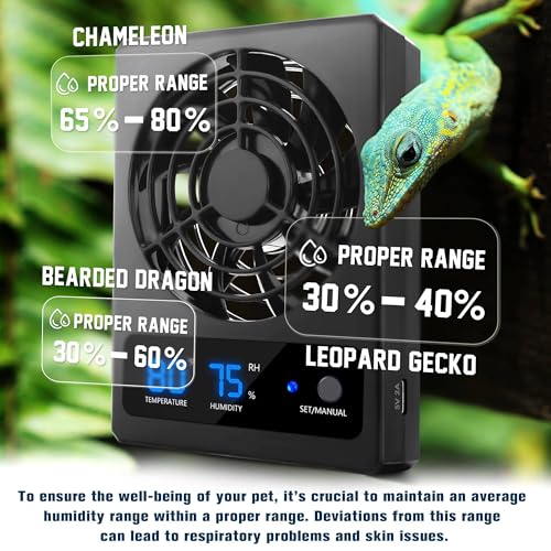 2PCS Reptile Ventilation Fan with Humidity Sensor and High-Temp Alarm, Fan Dehumidifier for Reptile Enclosure and Terrarium - color: 2PCS-Black