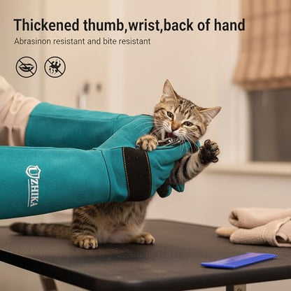 Animal Handling Gloves, Bite Proof for Cats, Scratch Resistant | for Dogs, Cats, Birds, Reptiles, Vet, Grooming & Wildlife Rescue, 23.6-inch Full Forearm, Thickened Leather, Fits Large Hands