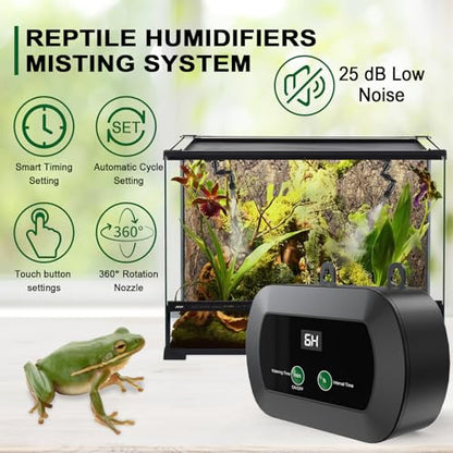 Lewisia Reptile Humidifier with Timer, 360° Rotating Nozzles Misting System Reptile Fogger Mister for Amphibians Chameleons Snakes Frogs Rainforest Plants