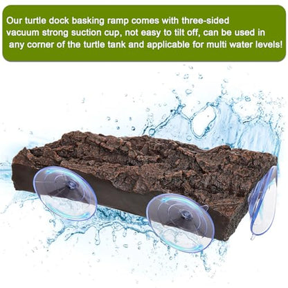 Turtle Basking Platform, Fish Tank Aquarium Tortoise Climbing Platform with 3 Suction Cups, Baby Tortoise Resting Terrace, Climbing Ramp Shale Reptiles Dock for Terrapins, Frogs