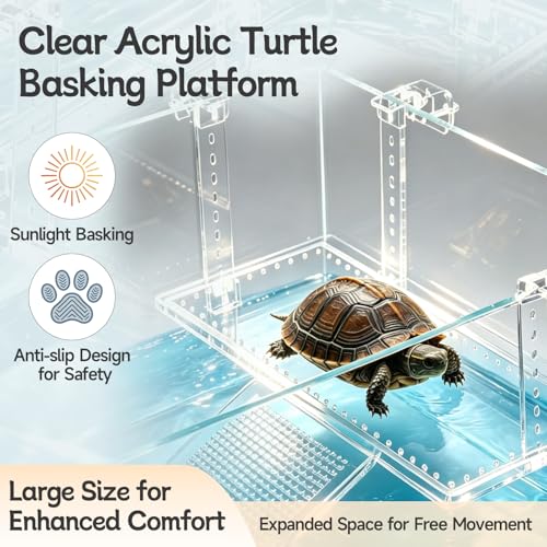 Turtle Basking Platform, Clear Acrylic Turtle Dock with Slip-Resistant Ramp and Built-in Hooks for Aquatic Turtles, Direction-Adjustable Ramp, Turtle Terrace, Turtle Tank Accessories - size: Medium
