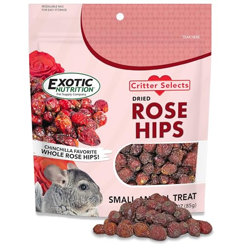 Dried Rose Hips (8 oz.) - Healthy Natural Treat - Chinchillas, Guinea Pigs, Rabbits, Prairie Dogs, Degus, Hamsters, Rats, Squirrels, Parrots, Chickens, Ducks & Other Small Pets (8 Ounce (Pack of 1)) - size: 8 Ounce (Pack of 1)