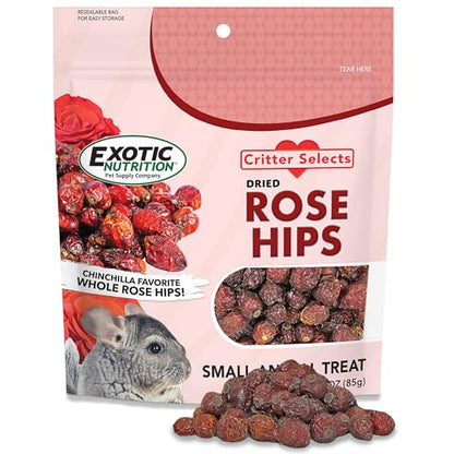 Dried Rose Hips (8 oz.) - Healthy Natural Treat - Chinchillas, Guinea Pigs, Rabbits, Prairie Dogs, Degus, Hamsters, Rats, Squirrels, Parrots, Chickens, Ducks & Other Small Pets (8 Ounce (Pack of 1)) - size: 8 Ounce (Pack of 1)