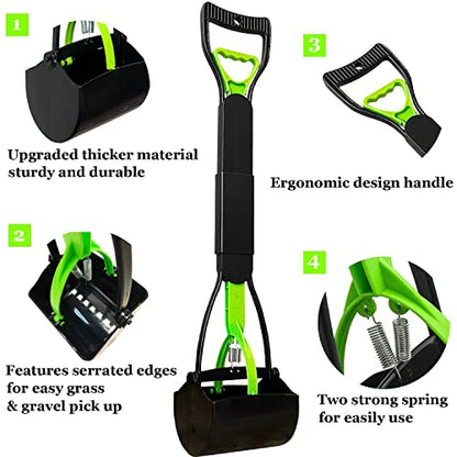 ienjoyed 28" Large Pooper Scooper for Dogs, Heavy Duty Poop Scooper for Large Medium & Small Dog, Pet Dog Pooper Scooper for Grass & Gravel Pick Up - color: Green