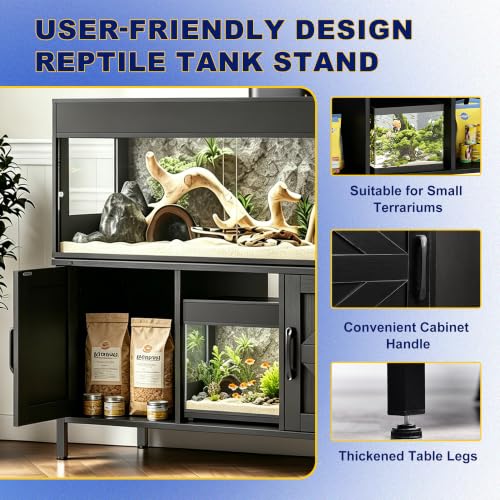 Saifu Reptile Tank Stand, 48"x24", 500 LBS Capacity, Black | For 120-230 Gallon Terrariums, Fits Tall Enclosures or Stacked 4x2x2 PVC Tanks, Power Outlets, Cabinet Storage - color: Black